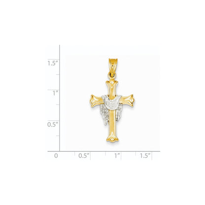 14K Bicolor-Gold Cross-Anhänger mit Faltendesign – Offene Rückseite, leichte Ausführung