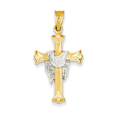 14K Bicolor-Gold Cross-Anhänger mit Faltendesign – Offene Rückseite, leichte Ausführung