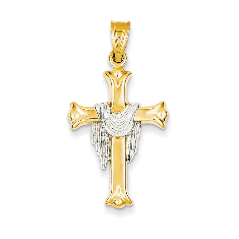 14K Bicolor-Gold Cross-Anhänger mit Faltendesign – Offene Rückseite, leichte Ausführung