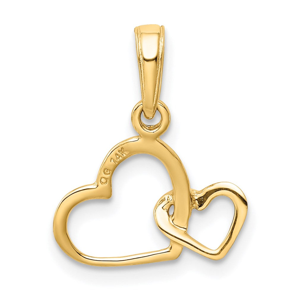 14K Gelbgold Poliert Intertwined Doppelt Herz Anhänger