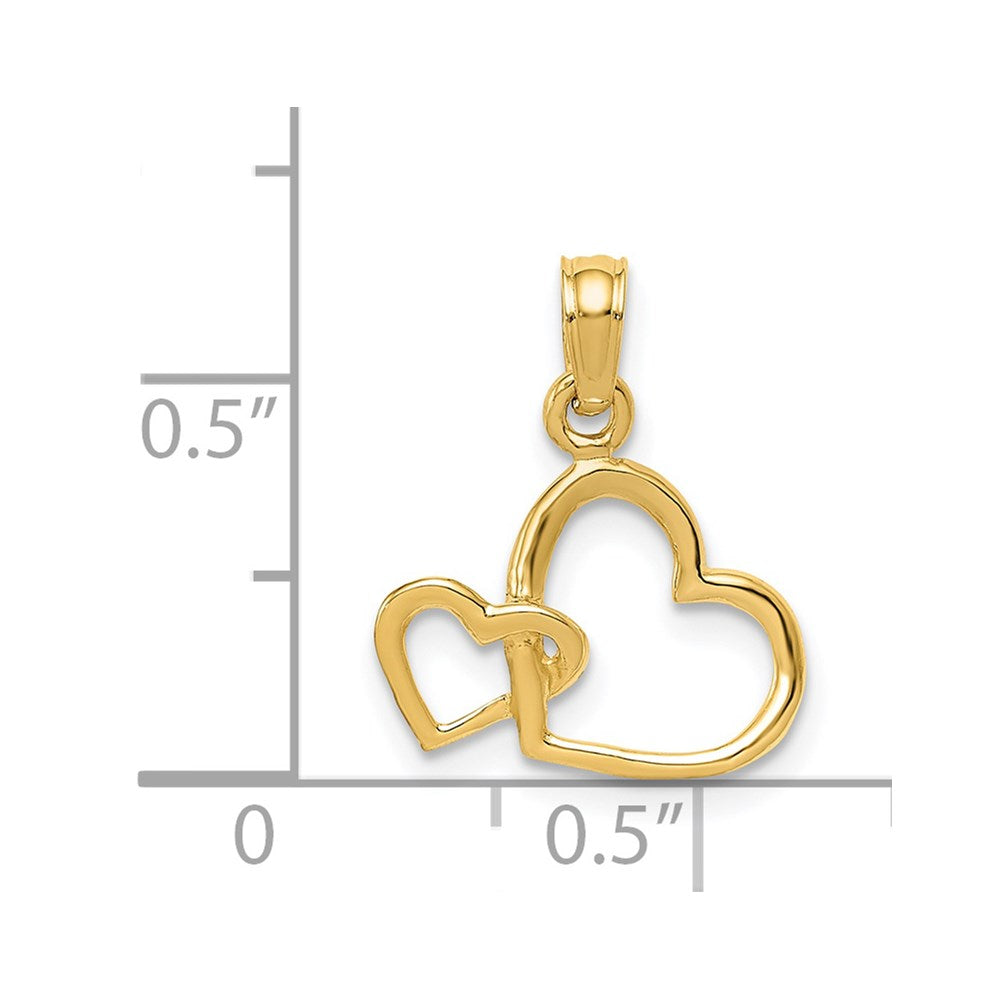 14K Gelbgold Poliert Intertwined Doppelt Herz Anhänger