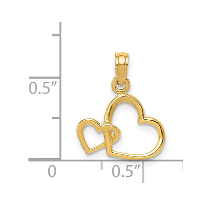 14K Gelbgold Poliert Intertwined Doppelt Herz Anhänger