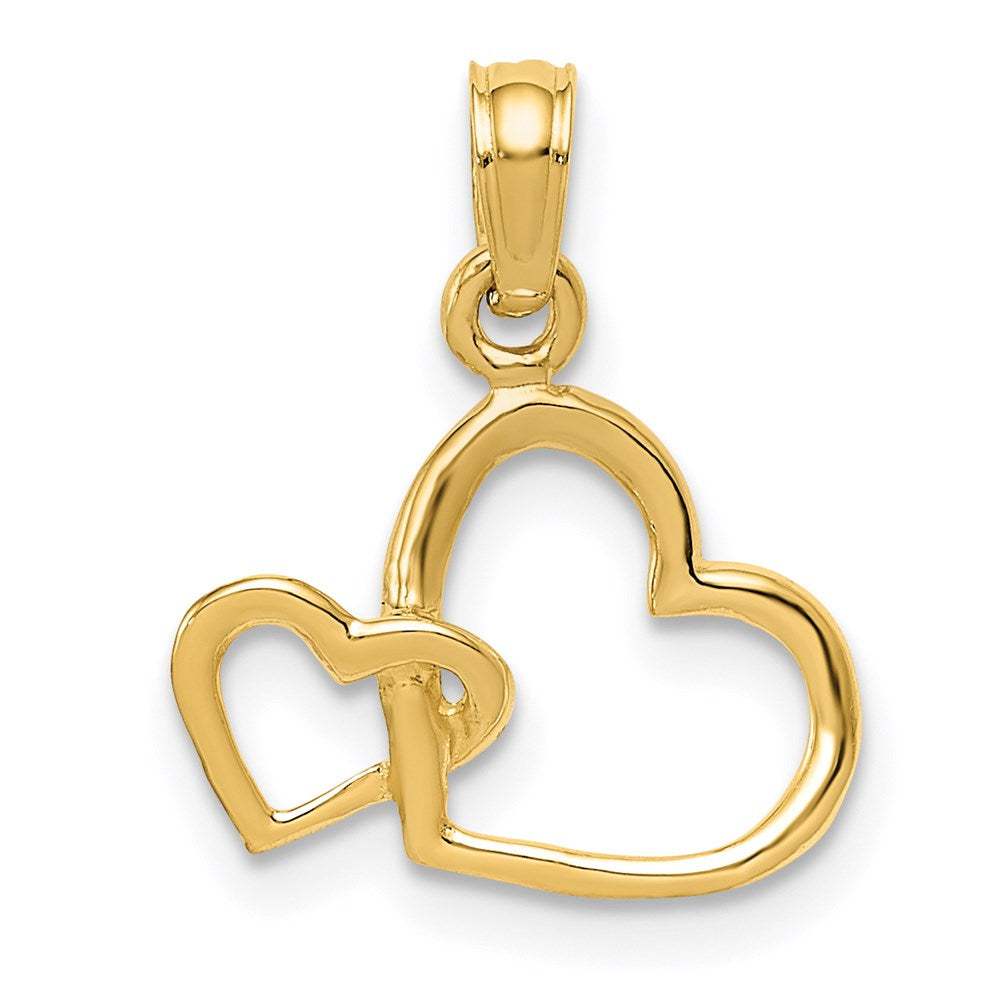 14K Gelbgold Poliert Intertwined Doppelt Herz Anhänger