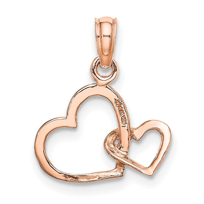 14K Roségold Poliert Intertwined Doppelt Herz Anhänger
