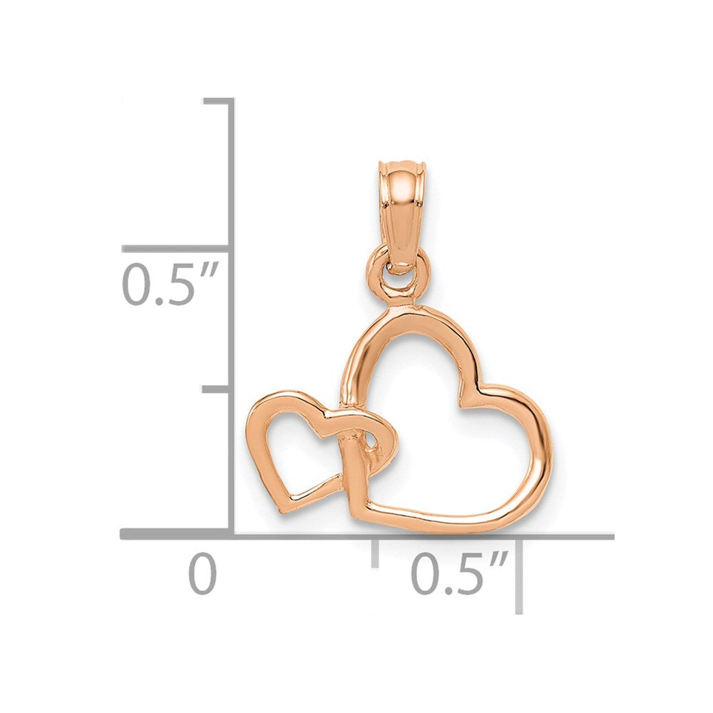 14K Roségold Poliert Intertwined Doppelt Herz Anhänger