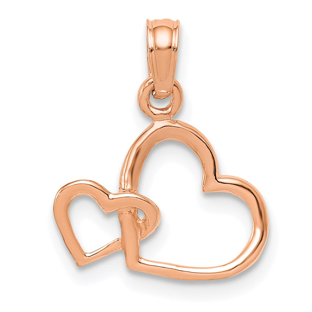 14K Roségold Poliert Intertwined Doppelt Herz Anhänger