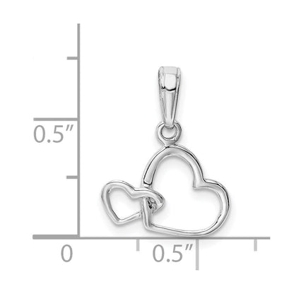 14K Weißgold Poliert Intertwined Doppelt Herz Anhänger