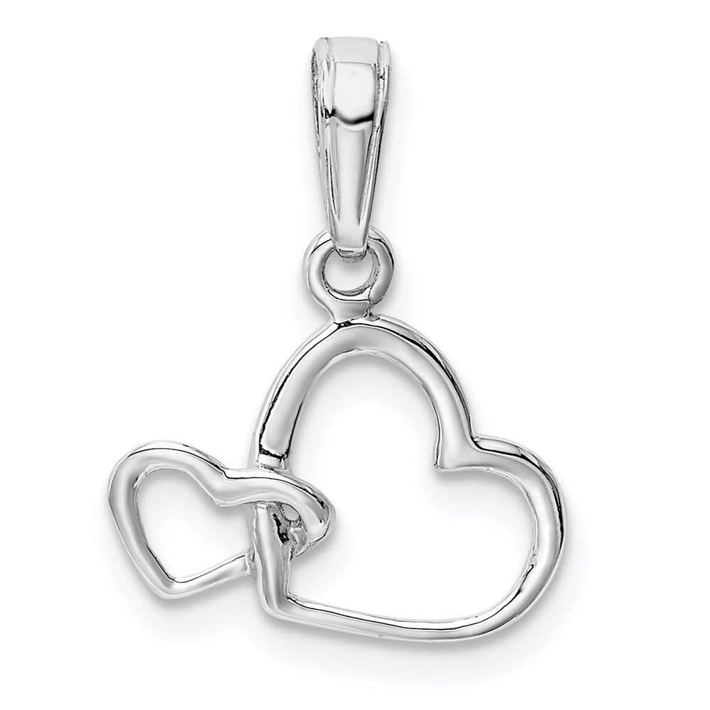 14K Weißgold Poliert Intertwined Doppelt Herz Anhänger