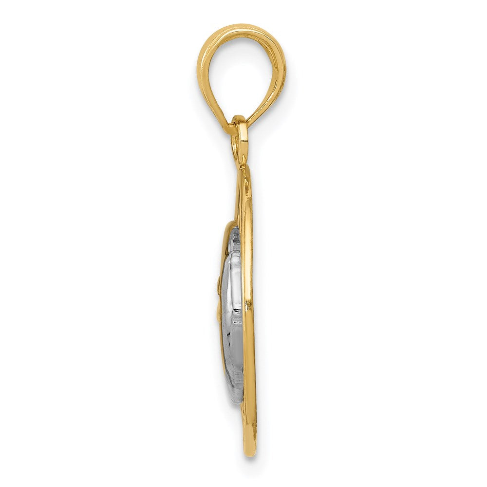 14K Gelb- und Rhodiumgold Sonne-und-Mond-Charm mit Rhodium