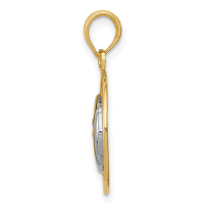 14K Gelb- und Rhodiumgold Sonne-und-Mond-Charm mit Rhodium