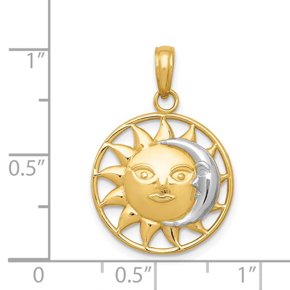 14K Gelb- und Rhodiumgold Sonne-und-Mond-Charm mit Rhodium