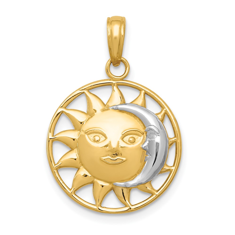 14K Gelb- und Rhodiumgold Sonne-und-Mond-Charm mit Rhodium