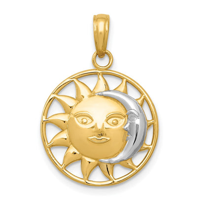 14K Gelb- und Rhodiumgold Sonne-und-Mond-Charm mit Rhodium