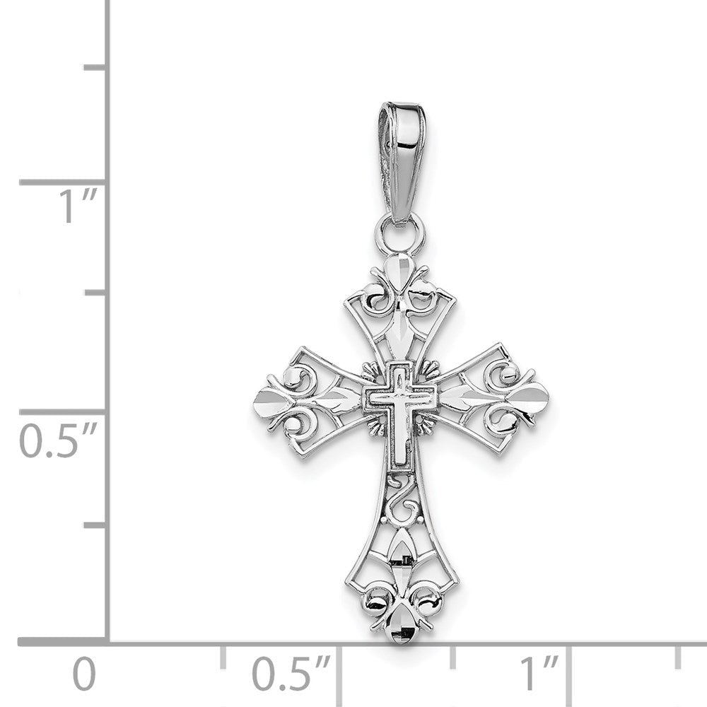 14K Weißgold Filigran Kreuz Charm