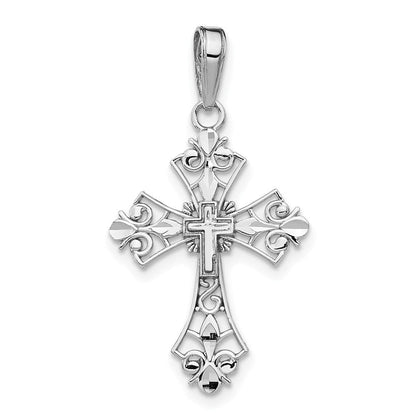 14K Weißgold Filigran Kreuz Charm
