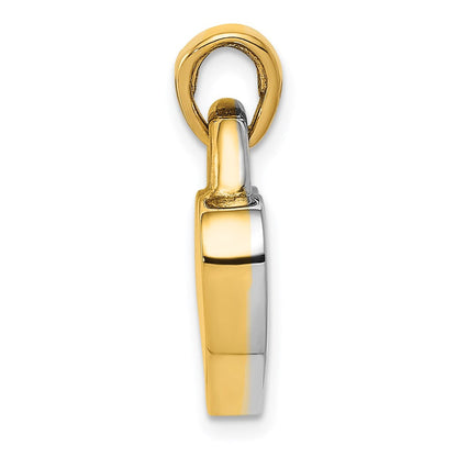 14K Gelb & Rhodium Hohl Poliert 3d Wendbar Herz Charm