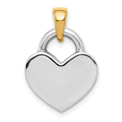 14K Gelb & Rhodium Hohl Poliert 3d Wendbar Herz Charm