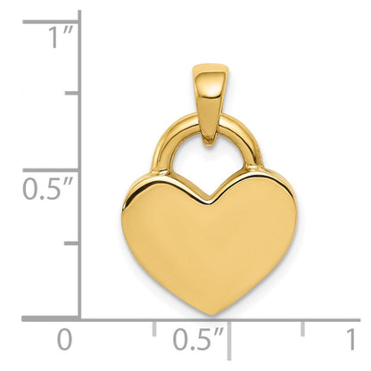 14K Gelb & Rhodium Hohl Poliert 3d Wendbar Herz Charm