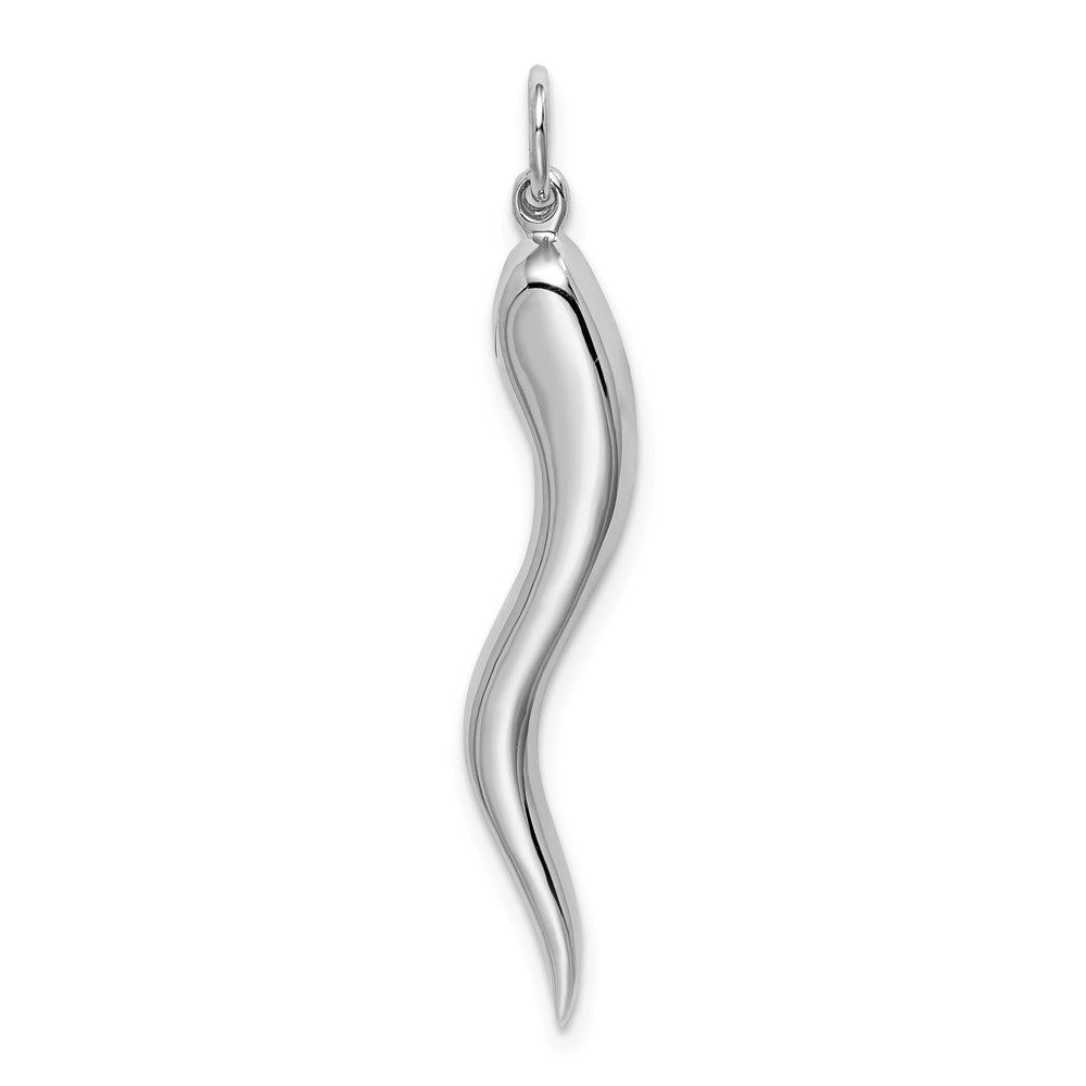 14K Weißgold massiver polierter 3-D großer italienischer Horn-Charm