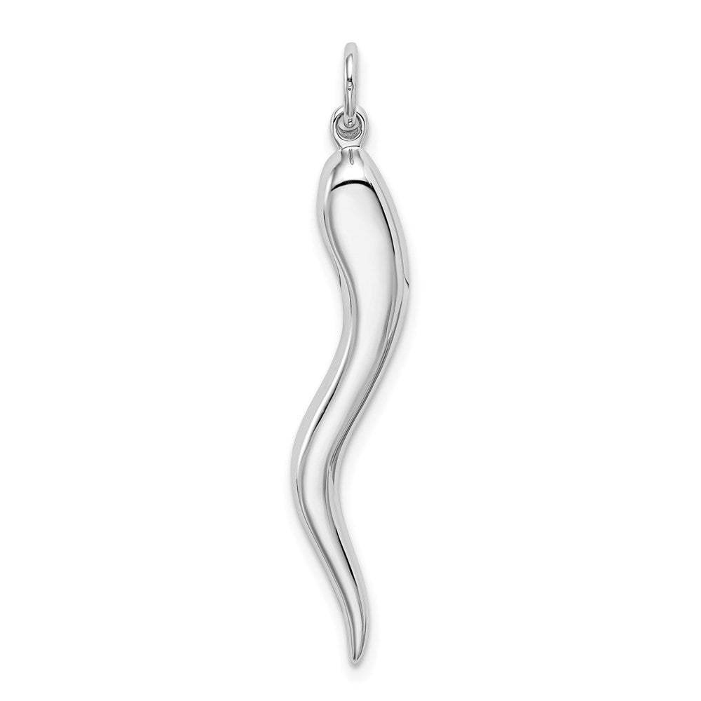 14K Weißgold massiver polierter 3-D großer italienischer Horn-Charm