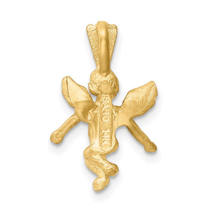 14K Gelbgold 3D-Anhänger "Engel" mit Satin- und Diamantschliff-Finish