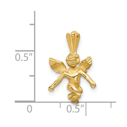 14K Gelbgold 3D-Anhänger "Engel" mit Satin- und Diamantschliff-Finish