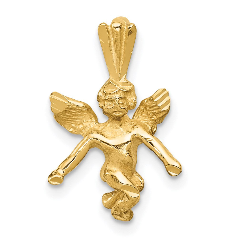 14K Gelbgold 3D-Anhänger "Engel" mit Satin- und Diamantschliff-Finish
