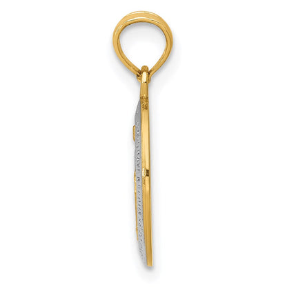 14K Gelb & Rhodium mit Rhodium Wundertätig Medaille Charm