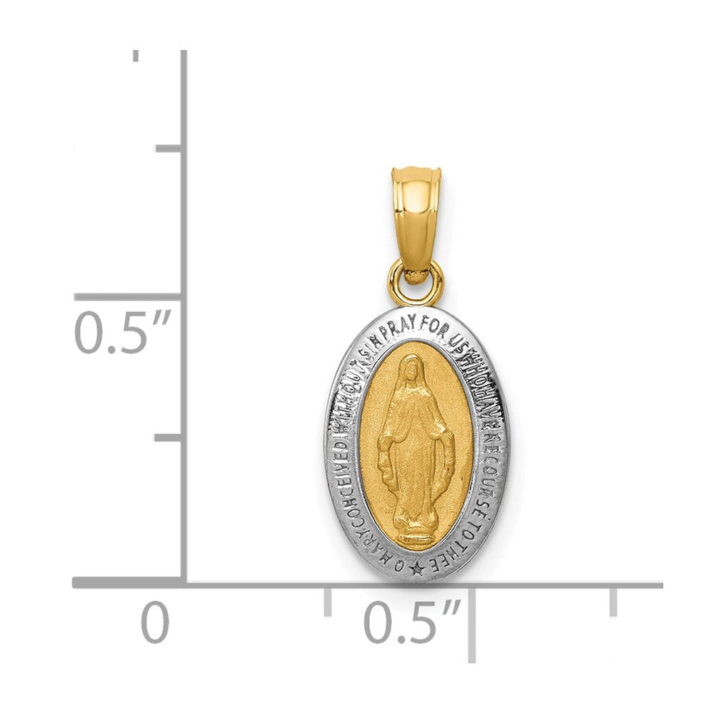 14K Gelb & Rhodium mit Rhodium Wundertätig Medaille Charm