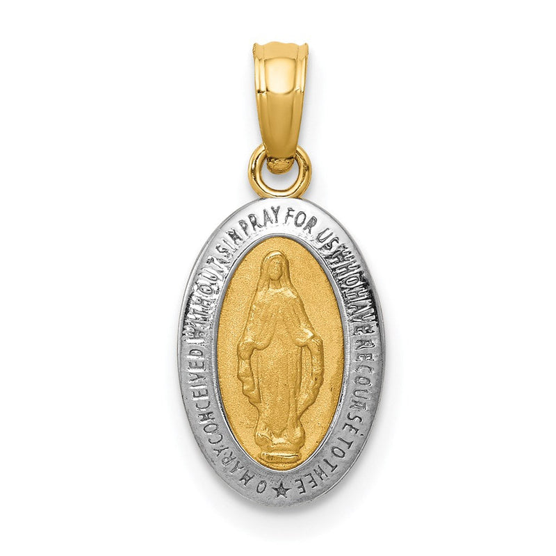 14K Gelb & Rhodium mit Rhodium Wundertätig Medaille Charm