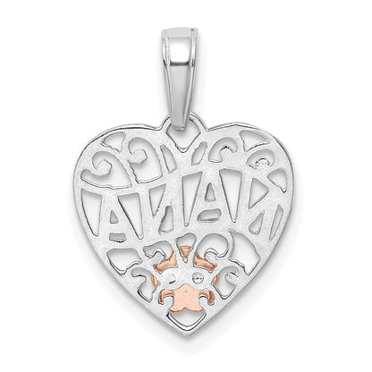 14K Bicolor Weißgold mit Roségold Blume Nana Herz Anhänger