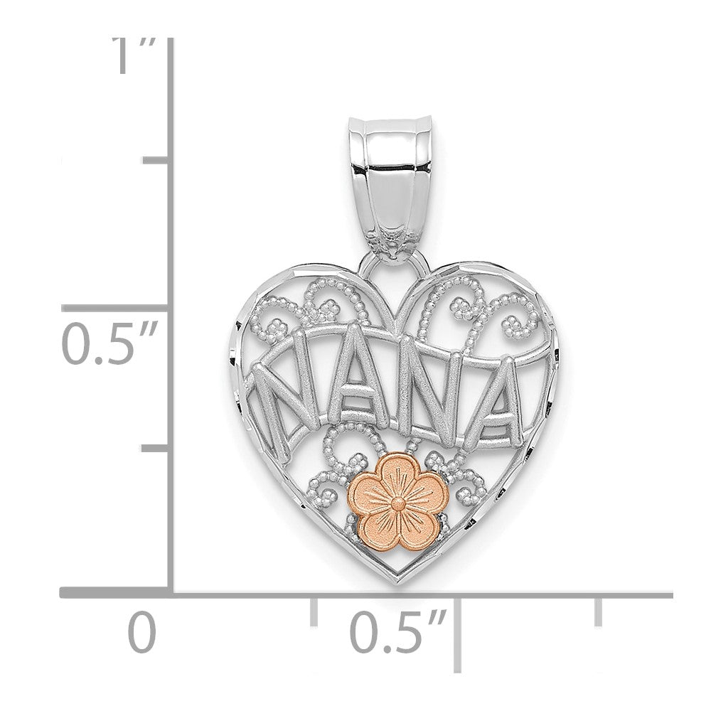 14K Bicolor Weißgold mit Roségold Blume Nana Herz Anhänger