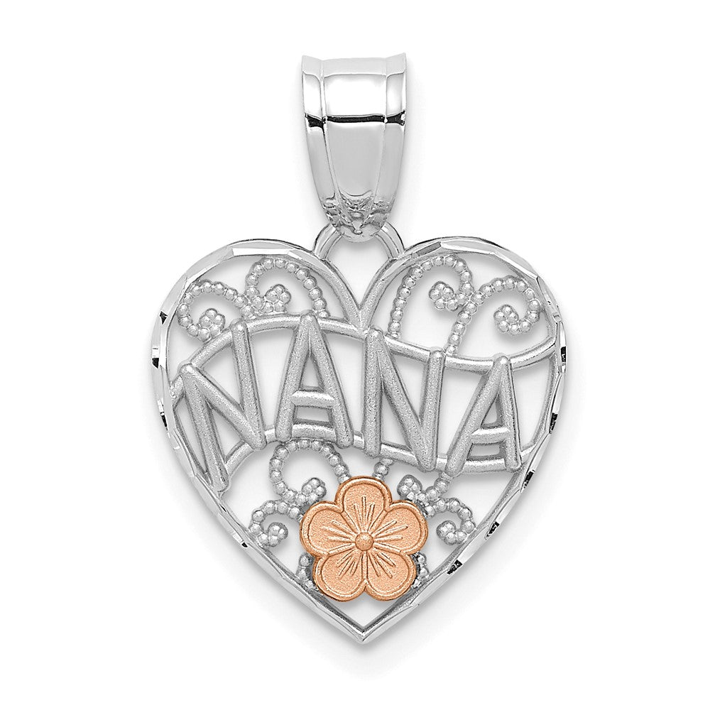 14K Bicolor Weißgold mit Roségold Blume Nana Herz Anhänger