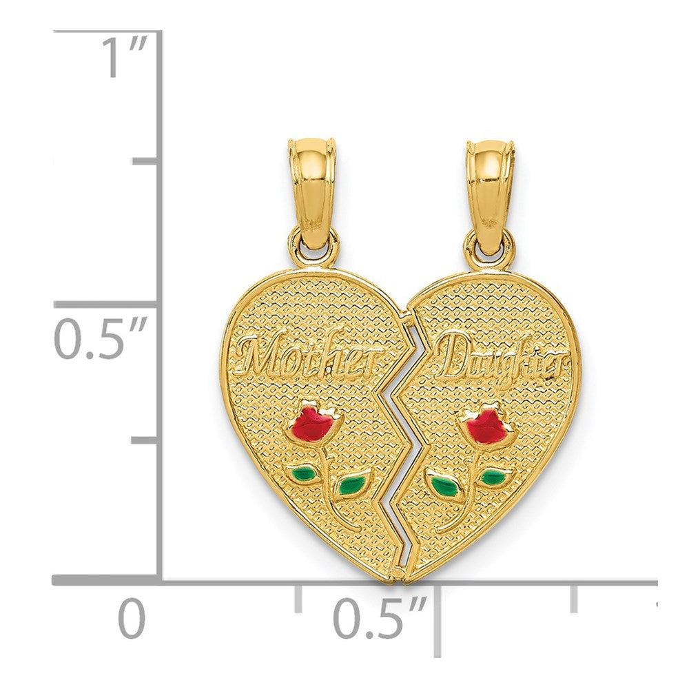 14K Gelbgold emaillierter MUTTER-TOCHTER Anhänger zum Auseinanderbrechen