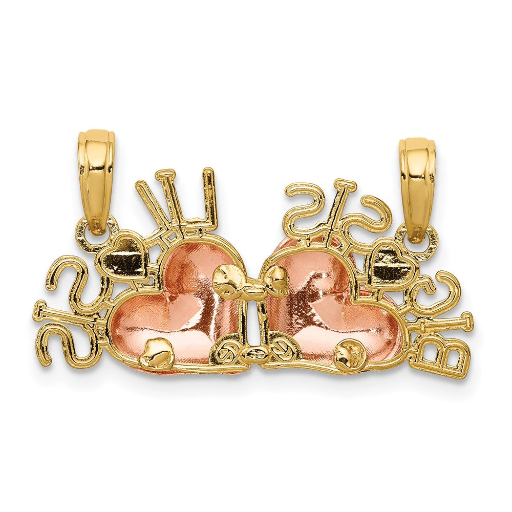 14K Bicolor-Gold mit Weiß-Rhodinierung „BIG SIS – LIL SIS“ Trennanhänger zum Teilen