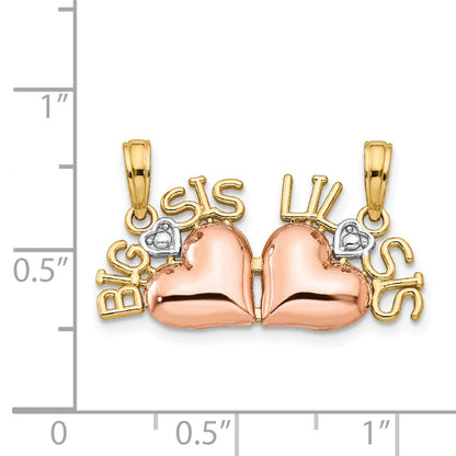 14K Bicolor-Gold mit Weiß-Rhodinierung „BIG SIS – LIL SIS“ Trennanhänger zum Teilen