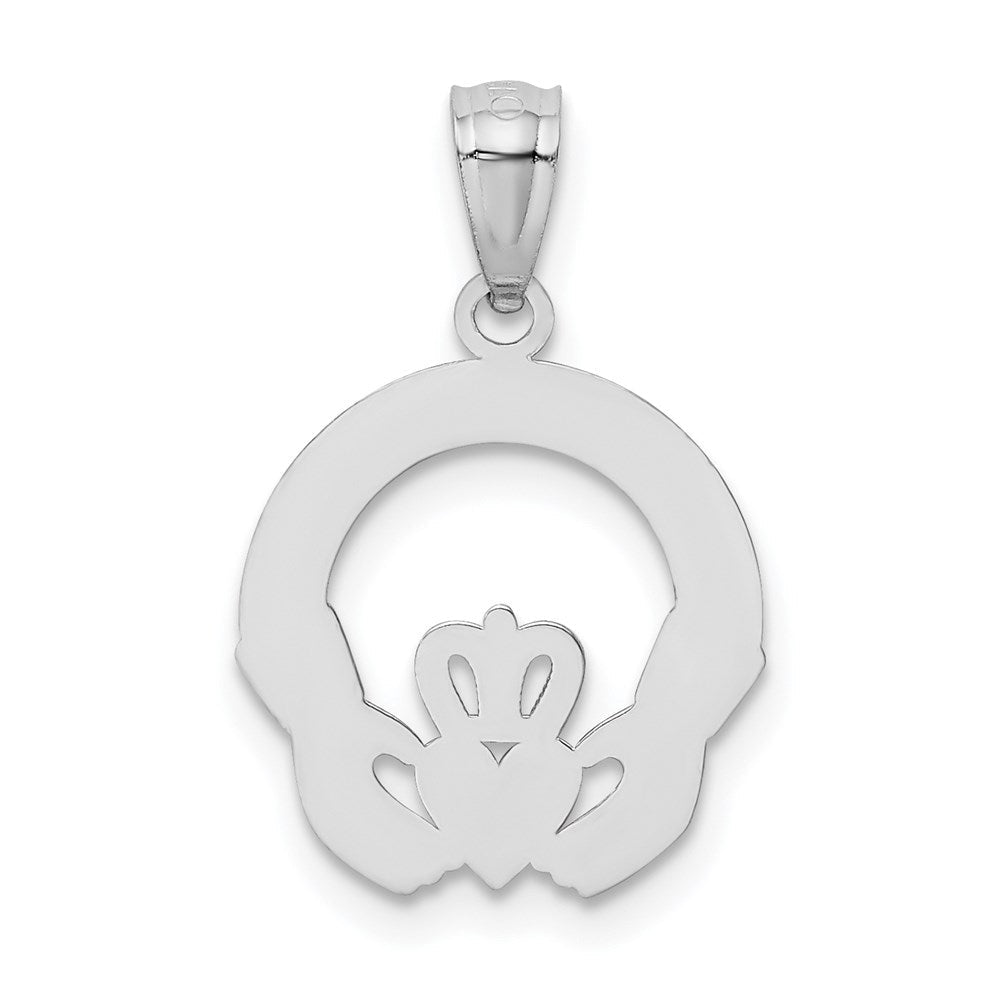 14K Weißgold Massiv Diamantiert Claddagh Anhänger