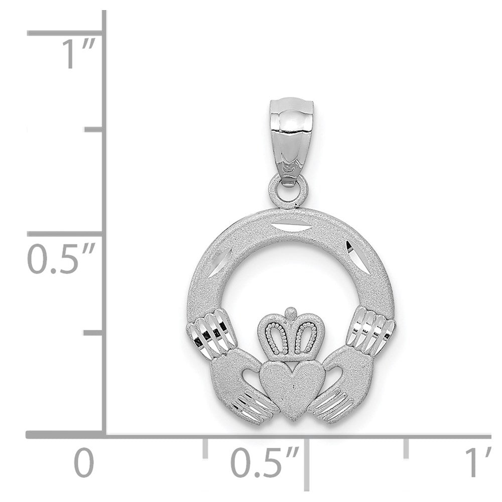 14K Weißgold Massiv Diamantiert Claddagh Anhänger