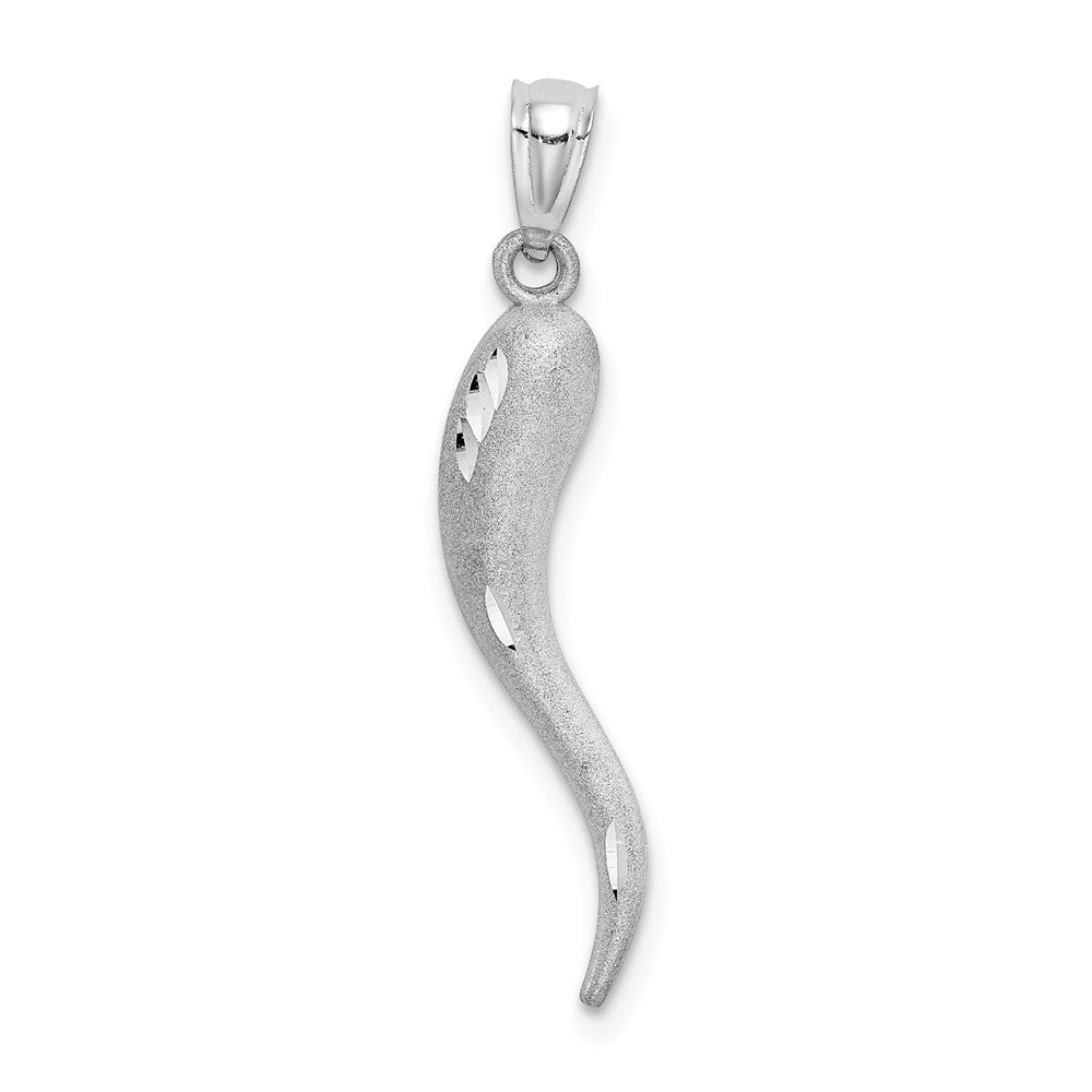14K Weißgold Solid Diamantiertes Italienisches Horn Charm