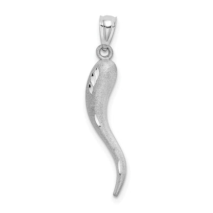 14K Weißgold Solid Diamantiertes Italienisches Horn Charm