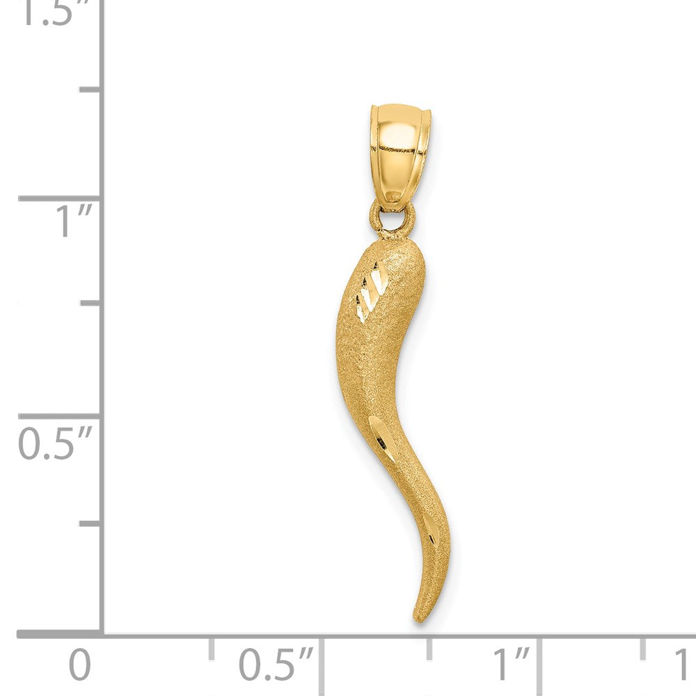 14K Gelbgold massives diamantgeschliffenes Hörnchen-Charm (Italienisches Horn)