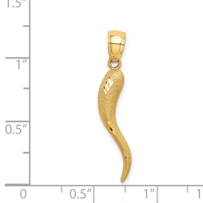 14K Gelbgold massives diamantgeschliffenes Hörnchen-Charm (Italienisches Horn)