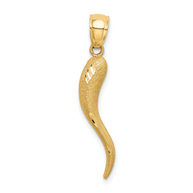 14K Gelbgold massives diamantgeschliffenes Hörnchen-Charm (Italienisches Horn)