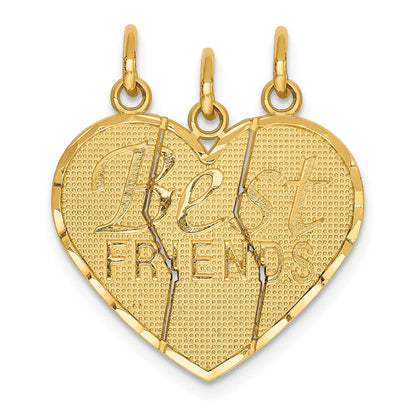 14K Gelbgold 3-teiliges „BESTE FREUNDE“-Charm-Set zum Auseinanderbrechen