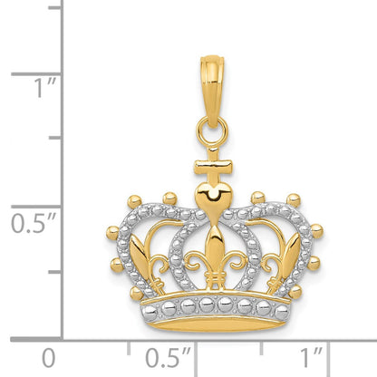 14K Gelb- und Rhodiumgold Rhodium-Kronenanhänger