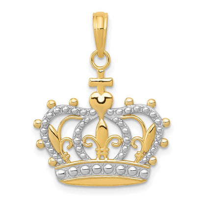 14K Gelb- und Rhodiumgold Rhodium-Kronenanhänger