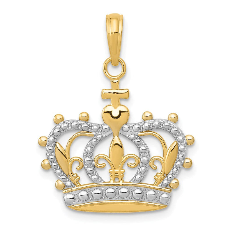 14K Gelb- und Rhodiumgold Rhodium-Kronenanhänger
