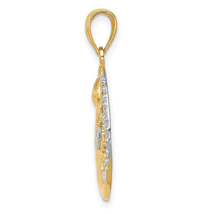 14K Gelb- und Rhodiumgold sowie Rhodium diamantiertes Mond-Sterne-und-Sonne-Anhänger