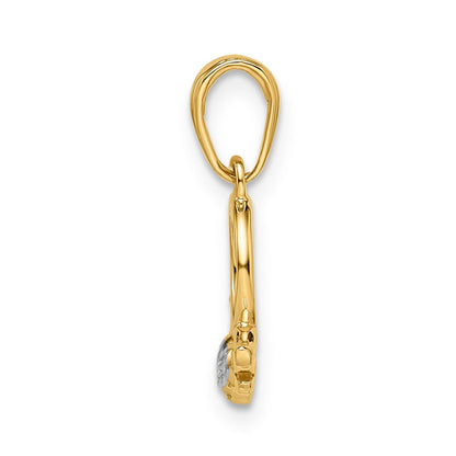 14K Gelb & Rhodium Weiß Diamantiert Herz Flügel Anhänger