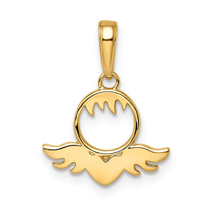 14K Gelb & Rhodium Weiß Diamantiert Herz Flügel Anhänger
